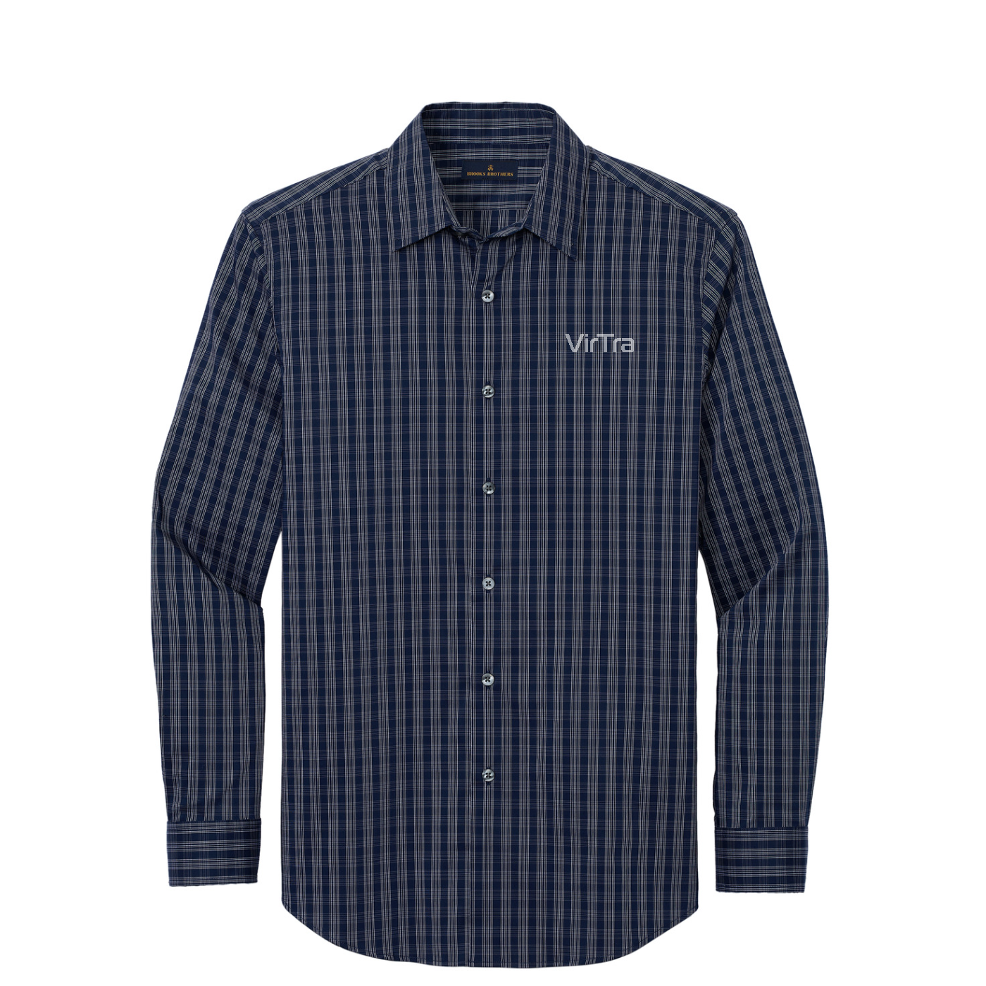 Brooks Brothers Tech Stretch Patterned Shirt — Navy Blazer/ White Grid Check