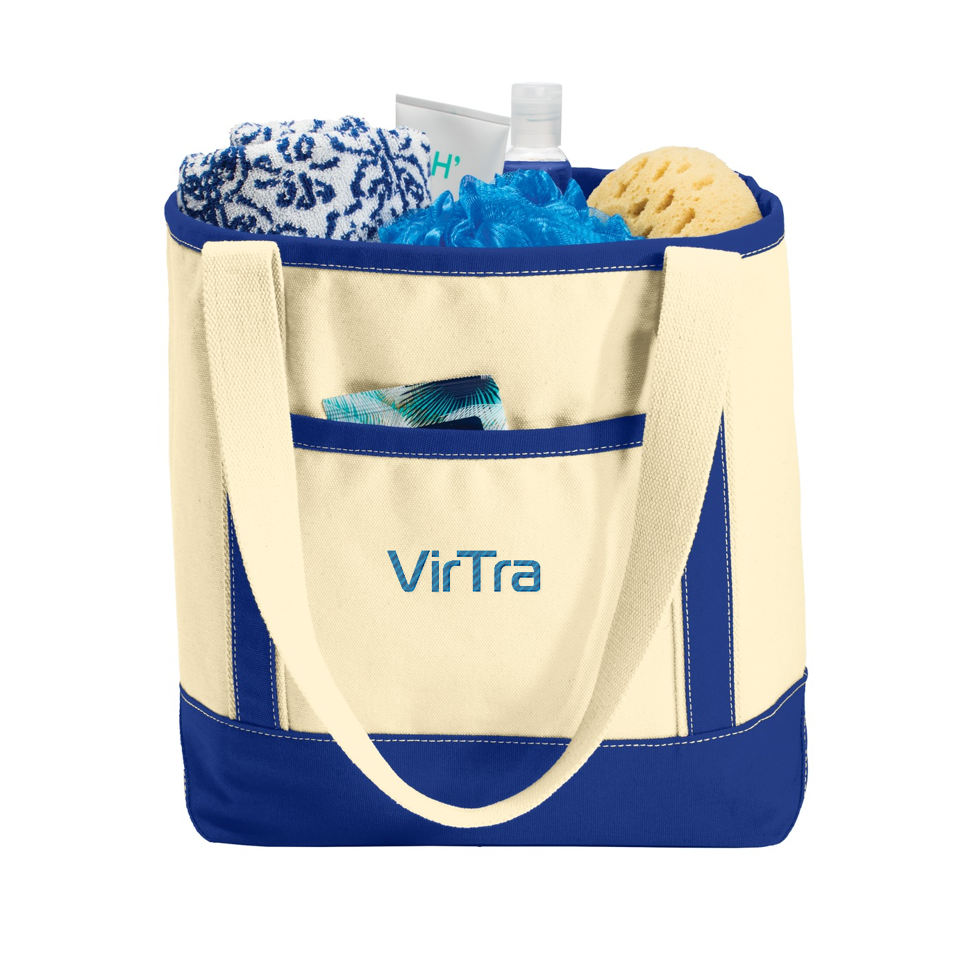 Port Authority Medium Cotton Canvas Tote — Natural/ True Royal