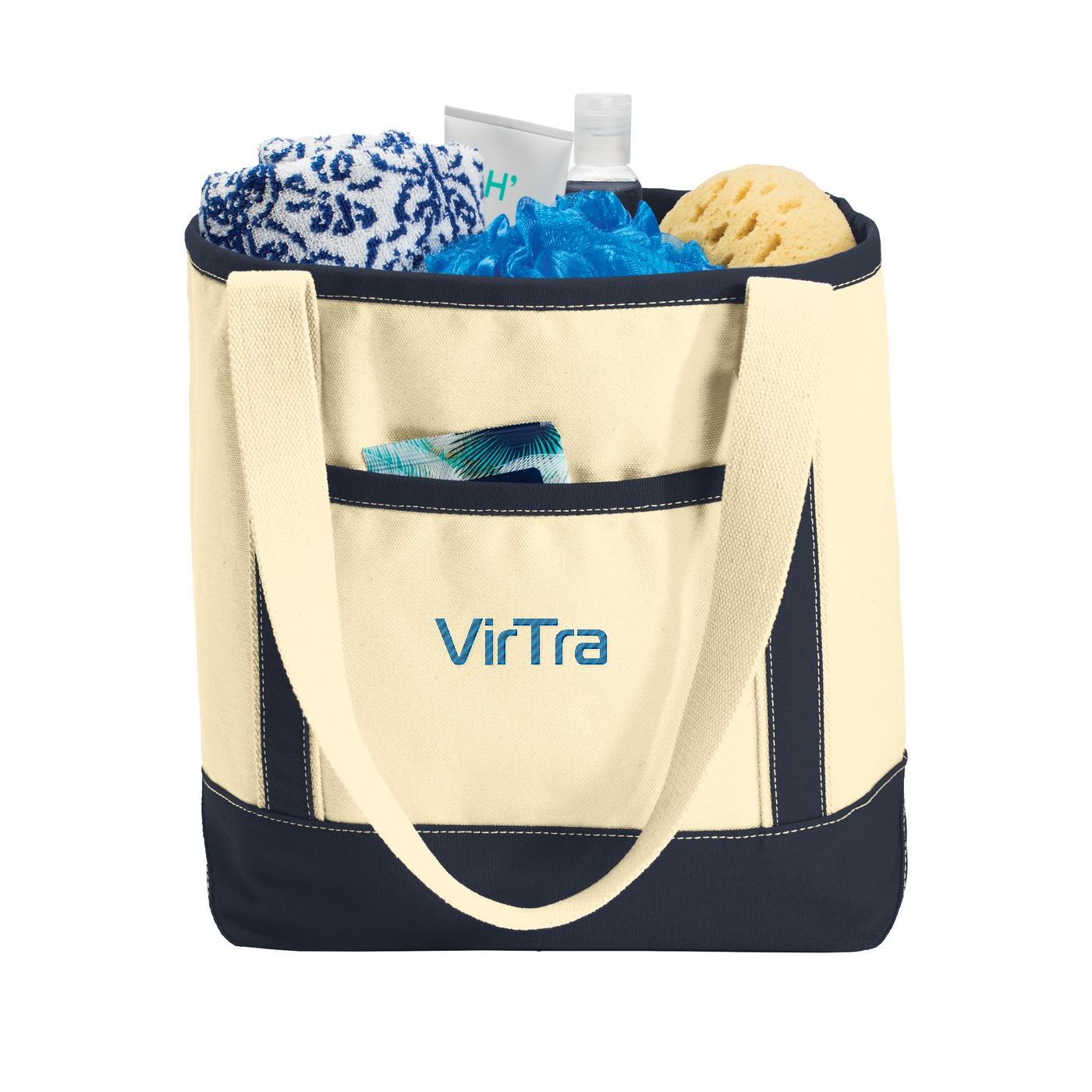 Port Authority Medium Cotton Canvas Tote — Natural/ Navy