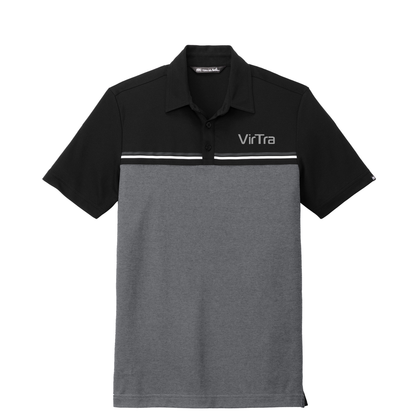 TravisMathew Sunset Blocked Polo — Black/ Dark Grey Heather